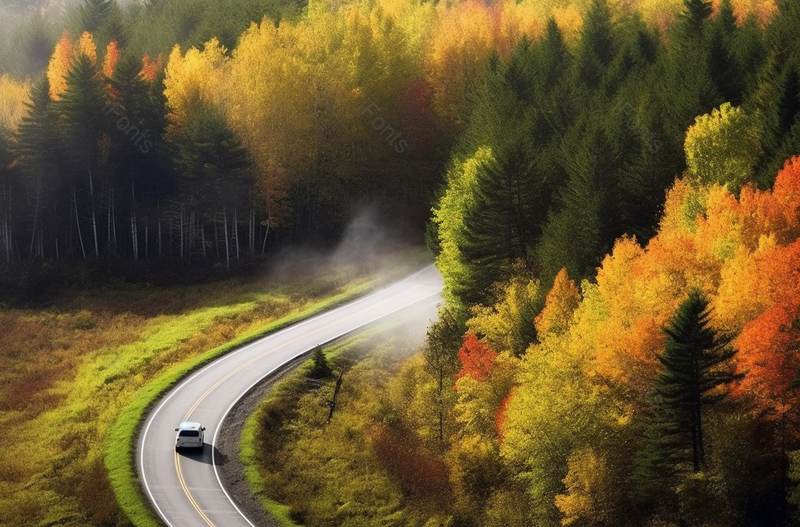 树林中间的公路行驶的汽车,高清,摄影图,摄影图片,图片大全,摄影图免费下载